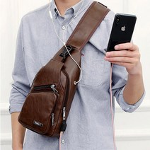 코지 남자 모던 가죽 심플로고 캐주얼 슬링백 힙색