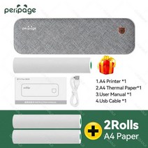 슬림 무선 프린터 휴대용 A4 열전 사 사진 PDF 문서 블루투스 (Android IOS 모바일 인쇄용) 159252, Add 2Rolls