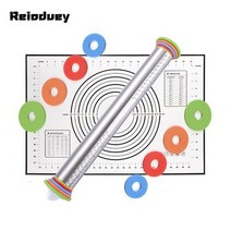 Reioduey 롤링 밀대+실리콘 작업대 이홈베이킹 눈금있는 조절 가능한 스텐 밀대, 한 세트