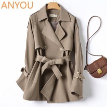 ANYOU 여성 가을 겨울 카라 하프 트렌치 코트 재킷