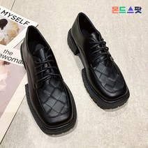 몬드스팟 4cm 여성 누빔 유니크굽 로퍼 단화 블랙 끈 (DM780)