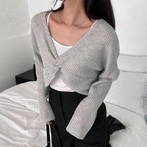 꼬임 니트티셔츠)리버서블/크롭/가운데꼬임/양면