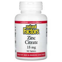 내추럴 팩터스 Natural Factors 시트르산아연 15mg 90정, 2개