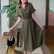 나드리 빅사이즈 고급 카라 뒷밴딩 핀턱 셔츠형 롱 원피스