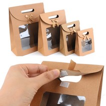 리시안제이 리본 크라프트 선물백 투명창 비누선물상자 캔들포장박스, 중