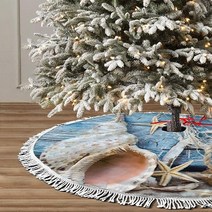 크리스마스 트리 장식 태슬 달린 스커트 레드 플레이트 접시에 진저브레드 맨 쿠키 121.9cm(48인치) 메리 새해 축제 휴일 파티 매트 커버(관부가세포함), Seashell Background Border on