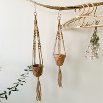 마크라메 행잉 플랜트 화분 마끈 걸이 벽걸이 공중식물 행거 밧줄 2개 세트, 65+65cm