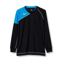 미즈노 배구복 상의 긴발 남성 여성 공용 배구 티셔츠 운동복 V2MA8021, 블랙 x 디바 블루