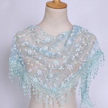 천주교 가톨릭 묵주 팔찌 13840cm 패션 수 놓은 레이스 베일 스카프 목도리 꽃 Headscarf 이슬람 머리 랩 카톨릭 두건, 138cm-40cm, Light Blue 2