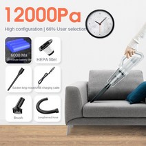 무선 충전 진공 청소기 2 in 1 습식/건식 12000Pa 대형 흡입 내장 배터리 가정용 자동차 용, [01] white no floor bru