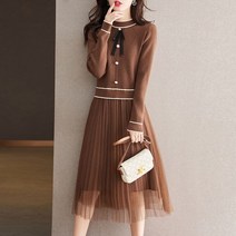 에이탑 온스타일러 진주 리본 아가일니트 샤원피스