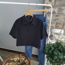 상상그이상 여성용 국내제작 데일리 반팔 크롭남방 무지 캐주얼 셔츠 코튼면 포켓 숏남방