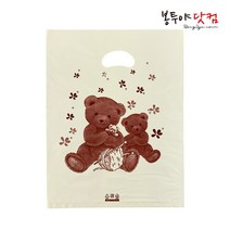 봉투야닷컴 HDPE 35호 (35x44cm) 100장 비닐쇼핑백 비닐봉투 옷봉투 의류봉투 손잡이봉투 링봉투, 곰돌이-아이보리
