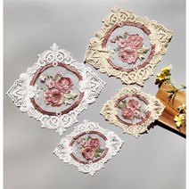 인디핑크 장미자수매트 소품깔개 레이스매트 소품받침, 아이보리소