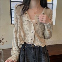 포린박스 크롭 숏 손뜨개 빈티지 볼레로 봄 니트 가디건 YJ