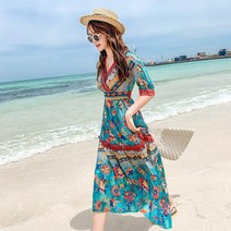 여름 비치 보헤미안 원피스 여 플라워 스커트 쉬폰 미디-99569