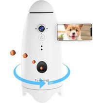 [케이로] 433267 스마트 1080p 개 카메라 디스펜서 포함 180 ° 보기 애완 동물 던지기 전화 앱 양방향 오디오 안드로이드 및 iOS, WHITE