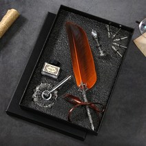만년필선물의미 입문 쓰는법 각인 파우치 케이스 잉크 충전 자연 거위 깃털 물에 담근 만년필 서예 럭셔리 선물 상자 세트 깃털 서예 세트, 협력사, 오렌지
