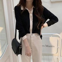 고급원단 품이넉넉한 모노톤 배색 카라 가을 여성니트 가디건 직딩여 40대 해외여행
