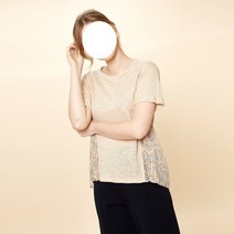 써스데이아일랜드 여성 반팔 티셔츠 블라우스 A라인 린넨 패치 플라워 캐주얼