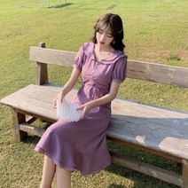 실제 샷 스팟 2022 여름 한국 여성 연꽃 칼라 단색 프랑스 보라색 짧은 소매 긴 드레스-CZ 오렌지 홈 리얼 샷 샵 02129 #48.00 위안-광저우 도매 공급 검색 그물