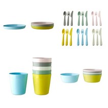 이케아 칼라스 컵 그릇 접시 포크(머리끈사은품), 칼라스유아식기 모듬