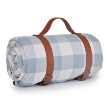 SAIVEINA 프리미엄 아웃도어 방수 체크 패턴 피크닉 매트 휴대용 가죽버클 감성캠핑 피크닉 돗자리 150x200cm, 블루