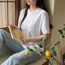 코지 여자 퍼센트 자수로고 심플 베이직 무지 반팔티