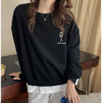 데이홀릭 여성 가을 겨울 도톰 박시 낙서꼬마들 레이어드 오버핏 맨투맨