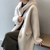 티티웍스 여자 빅사이즈 떡볶이 단추 뽀글이 후드 롱 코트