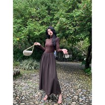 슬림 스탠드 칼라 니트 원피스