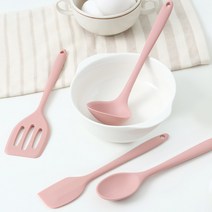 미니 실리콘 조리도구세트 4P 키친툴세트 국자 뒤집개 스패츌러 요리스푼, 핑크