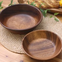 아카시아 원목 샐러드볼 친환경 캠핑용 감성 홈카페 과일 디저트 원형 우드 그릇 (3size), 대 (지름 25.4cm)
