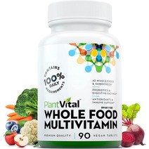 PlantVital 56가지 슈퍼푸드 생깻잎 및 과일 프로바이오틱스 의무 플래그 B-복합체 오메가 등이 포함된 Whole Food 멀티비타민. 비건/GMO 프리. 유제품/콩/글루텐, [01] 90개(1팩)