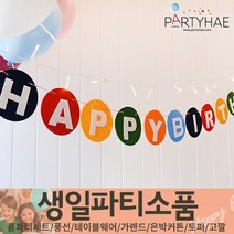 (주)파티해 생일파티 장식용품1 A-C - 홈파티세트 가랜드 은박커튼, B05_펠트동글이생일가랜드(레인보우)
