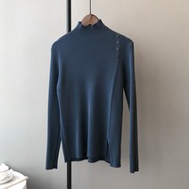 티티웍스 여자 하이넥 단추포인트 옆트임 골지 니트