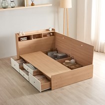 동서가구 미휴 수납헤드 깊은서랍 퀸 수납 침대 프레임 DF638949, 화이트