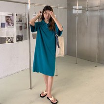 [더유니버스] 예쁘고 트렌디한 카라넥 롱 원피스 무지 티셔츠 스타일 기본 코디