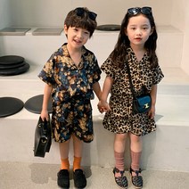 슈슈아리 썸타는 호피 상하복 남아 여아 상하복 호피 플라워 등원룩 남매룩