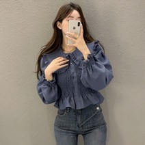 블링앤수 러블리스타일 여성 기본핏 라운드넥 블라우스 KZZ124