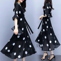[Myshe]여름 도트 원피스 롱 쉬폰 원피스 여성 Dou2FEI815LYQ10