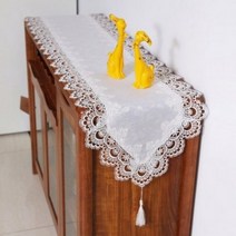 SKANDSALO 테이블 플래그 긴서랍 커피테이블 식탁 천패브릭 커버, 테이블 플래그 : 40 x 250cm, 화이트 레이스 (페넌트)