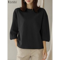 우아한 여성 블라우스 봄 3/4 소매 O 넥 루즈핏 패션