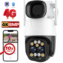 AI 추적 오디오 보안 CCTV 카메라 4K 8MP 4G SIM 카드 야외 와이파이 2.8mm-8mm 듀얼 렌즈 10X 줌 IP H.265, 08 8MP 4G With 64G_02 미국 플러그
