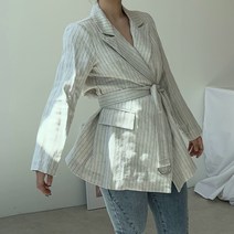 설세라 / 스트라이프 린넨 O링 벨트 자켓 2컬러