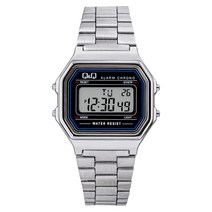 큐앤큐 빈티지 남여공용 실버 전자 메탈 손목 시계 M173J