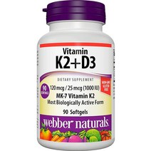 Webber Naturals 비타민 K2 MK-7 (120 mcg) 비타민 D3 (1 000 IU) 90 소프트젤 뼈 치아 및 심혈관 시스템 지원 비타민 보충제 글루텐 프리 및 GMO 프리