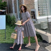 해외엄마랑딸 커플 여름 여아 반팔 원피스 잔꽃 퍼프 a라인 쉬폰 주름 롱원피스