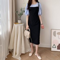 [네쥬] 여성 스퀘어넥 레이어드 기본 데일리 끈 나시 원피스