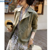 SHENGHUI여성 스웨이드 재킷 라이더 빅사이즈 슬림 넥 캐주얼 작업복 재킷 여성 가죽 오피스룩SH8*10LW
